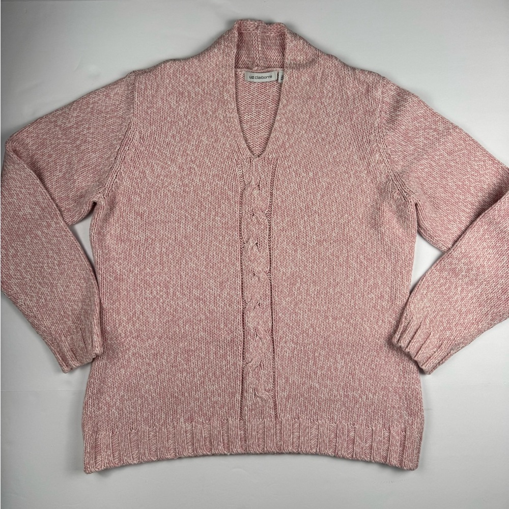 Liz Claiborne Pink Marbled Cable Knit V-Neck Sweater size XL